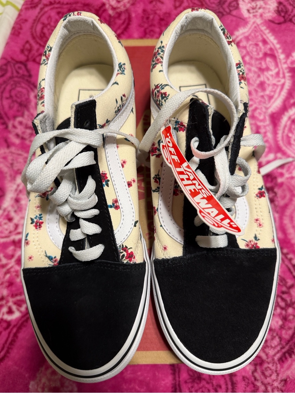 Unisex Vans Old Skool Cream Floral Sneakers with Black Accents